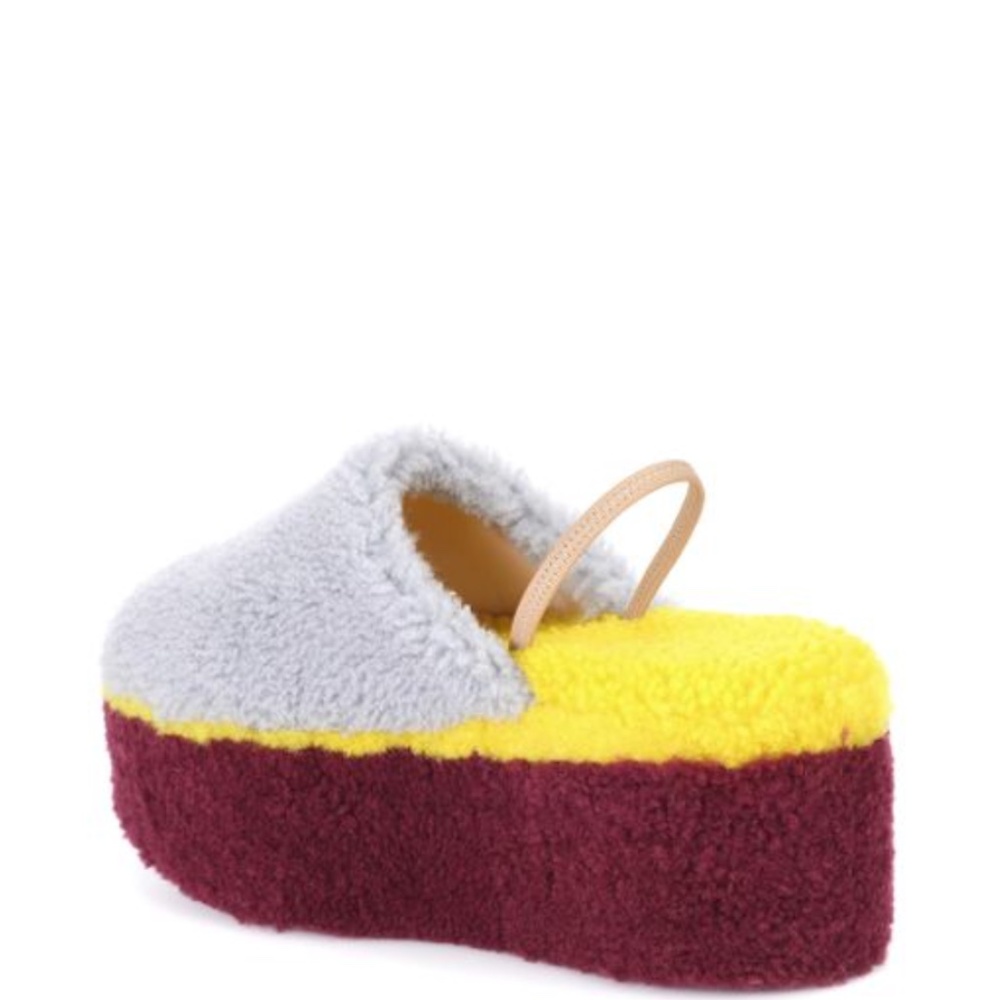 Fendi Multi Color Colorblock Platform Shearling Mules - Picture 4 of 12